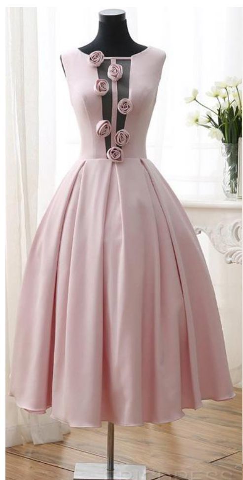Tea Length Sexy Low V Back Pink Girl Prom Dresses   cg6319