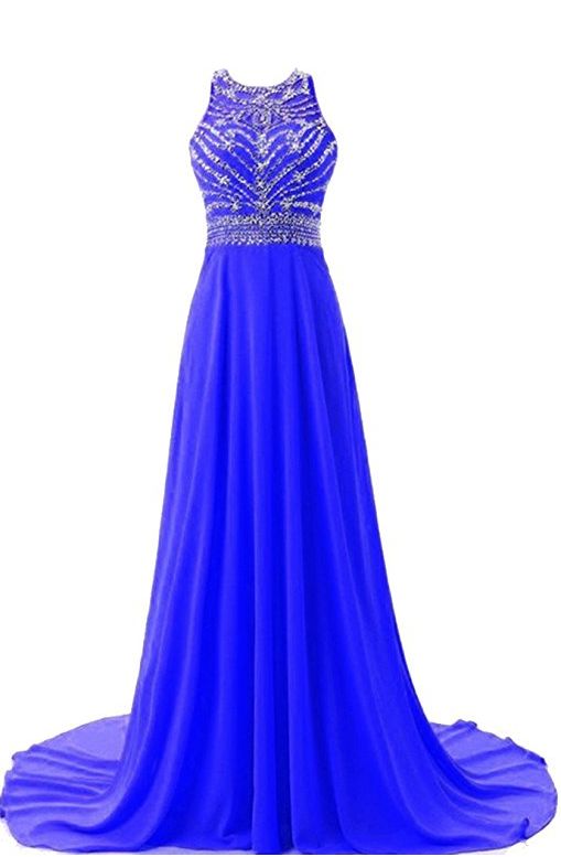 royal blue Ball Gown Chiffon Beaded Prom Formal Dresses  cg6336