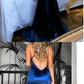 Royal Blue Long Mermaid Evening Gowns Backless V Neck Court Train Prom Dresses  cg634