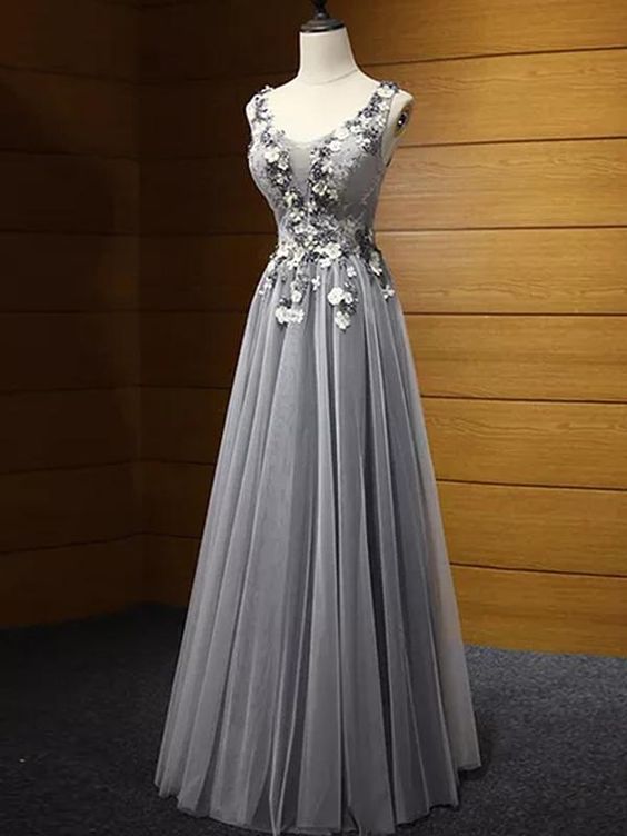 A-line Scoop Floor-length Sleeveless Tulle Prom Dress/Evening Dress   cg6381