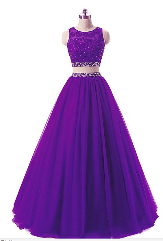 Charming Prom Dress,Two Piece Tulle Prom Gown,Purple Evening Dress  cg6408