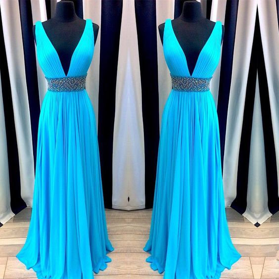 v neck prom dresses,blue prom gowns,chiffon prom dresses,floor length dress,sexy long evening dress  cg6463