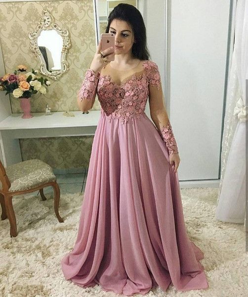Graceful Mother Of The Bride Dresses A-Line Long Sleeve Appliques Scoop Neck Lace Mother Dresses Formal prom Dresses   cg6507