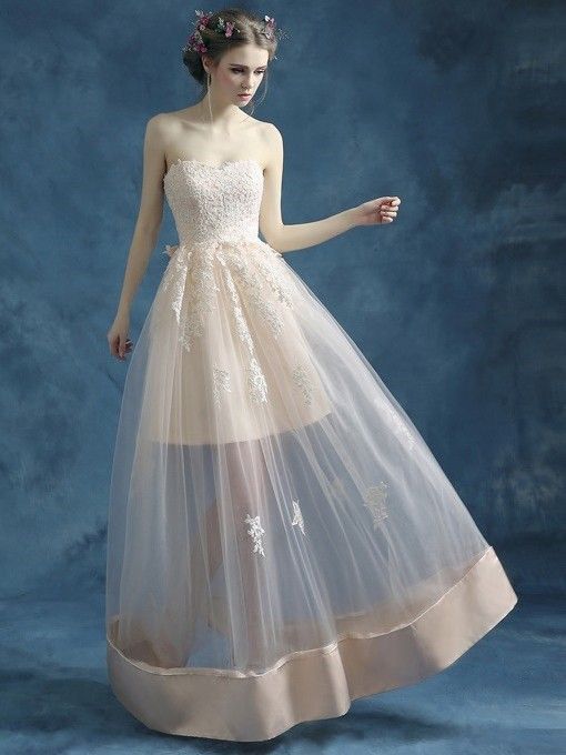 A-line Sweetheart Satin Tulle Floor-length Appliques Lace Perfect Prom Dresses  cg6510