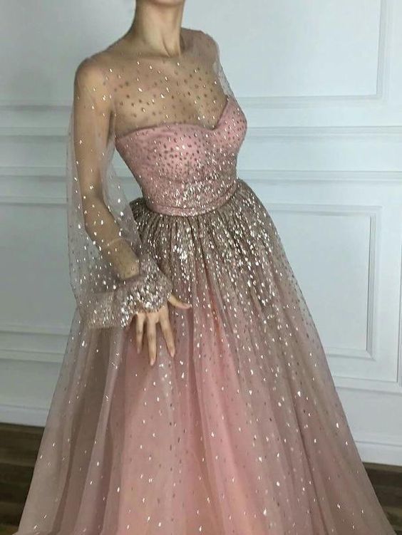 Sparkly Prom Dresses Scoop A line Floor-length Long Chic Prom Dress  cg6529