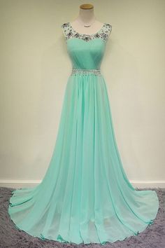 Elegant Beading Chiffon Green Long Evening prom Dresses   cg6545