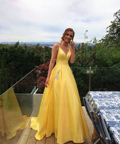 A-line Yellow Long Prom Dress with Pockets  cg6625