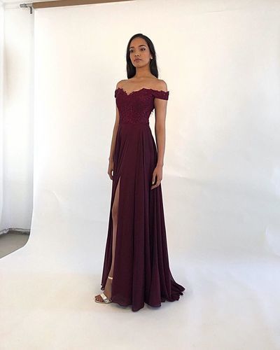 Classic A Line Off the Shoulder Burgundy/Green Long Prom/Evening Dresses with Appliques  cg6727