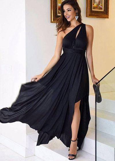 Black Chiffon One Shoulder Prom Dresses A-line Long Cheap Evening Formal Dress High Slit Sexy Party Dresses for Women  cg6742