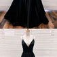 Black v neck satin long prom dress, black evening dress  cg676