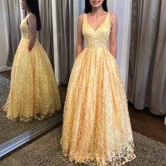 Elegant Yellow Long Prom Dress with Pockts  cg6761