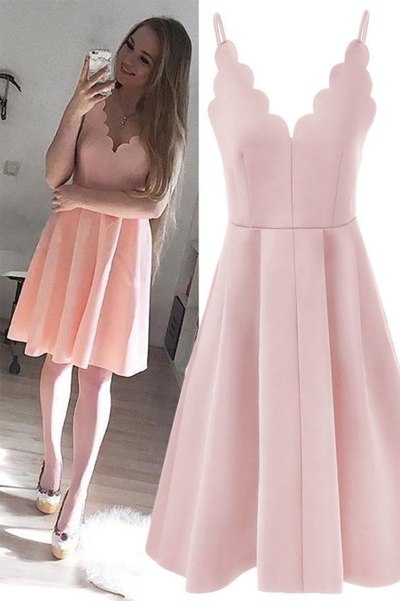 Pink A Line Spaghetti Short Satin Homecoming Dress,Cheap Dress,Formal Dress  cg6789