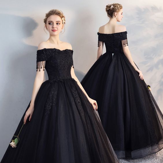 Black Lace Floor Length Off Shoulder Short Sleeves Formal Wedding Occasion prom Dress  cg6800