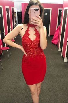 High Neck Tight Red Party homecoming Dress  cg6834