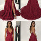 Sexy Halter Wine Red Lace Long Formal Evening Dress cg687