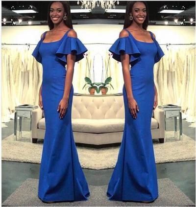 Royal Blue Mermaid Prom Dresses Scoop Short Sleeve Long Party Gowns Evening Dresses  cg6909