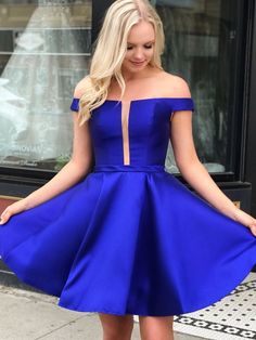 Off Shoulder Short Royal Blue Dresses, Short Royal Blue Formal Homecoming Dresses  cg6987