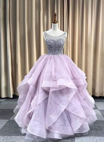 Beautiful Round Neck Tulle Floor Length Prom/Evening Dresses with Beading  cg7004