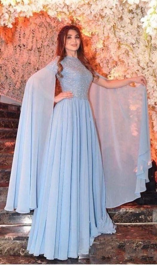 A Line Long Sleeve Floor Length Evening Gowns With Beads Chiffon Formal Party prom Gowns  cg7024