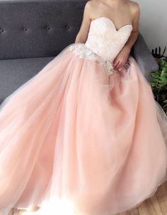 Chic blush pink sweetheart long prom dresses lace evening dress  cg7088