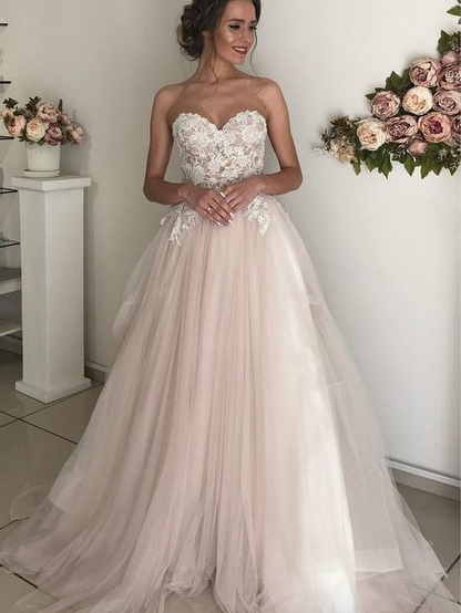 A-line Sweetheart Boho Wedding Dress Lace Romantic Wedding prom Dresses  cg7103