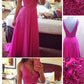 Hot Pink Beaded Prom Dresses,Deep V-neck Prom Dress,Sexy Evening Dresses  cg7141