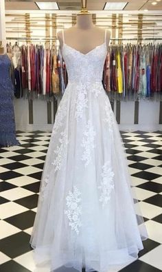 Creamy Tulle V Neck Custom Made Long Prom Dress, Evening Dress With Applique  cg7153