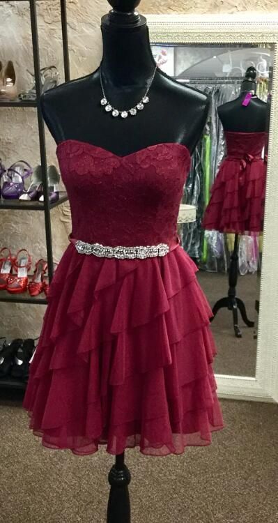 Strapless Short Burgundy Lace Homecoming Dress  cg7171