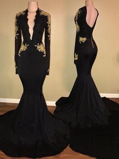 Simple Prom Dress, 2020 Charming Long Sleeve Black V-neck Prom Dresses  cg7196