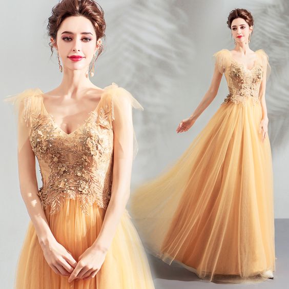 Stylish v neck tulle lace long prom dress, evening dress  cg7202