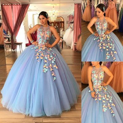 Unique Jewel Blue Long Quinceanera prom Dress  cg7323