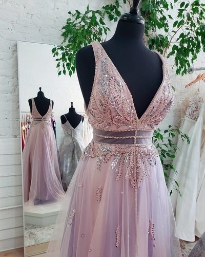 Beaded Lilac Tulle Long Prom Dress   cg7334