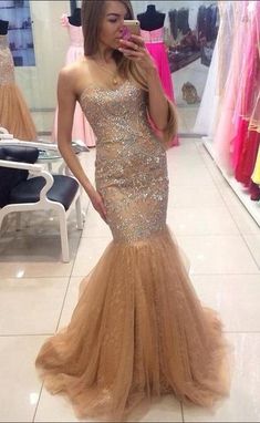 Sweetheart Mermaid Long Prom Dress with Beading, Fashion Pageant Dress  cg7358