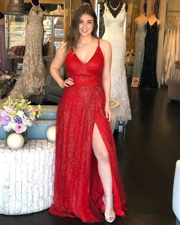 Princess Red Long Prom Dress with Slit  cg7364