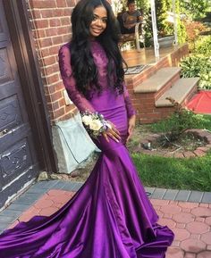 Simple Prom Dress, Amazing Mermaid Purple Long Sleeves With Appliques Long Prom Dresses   cg7366