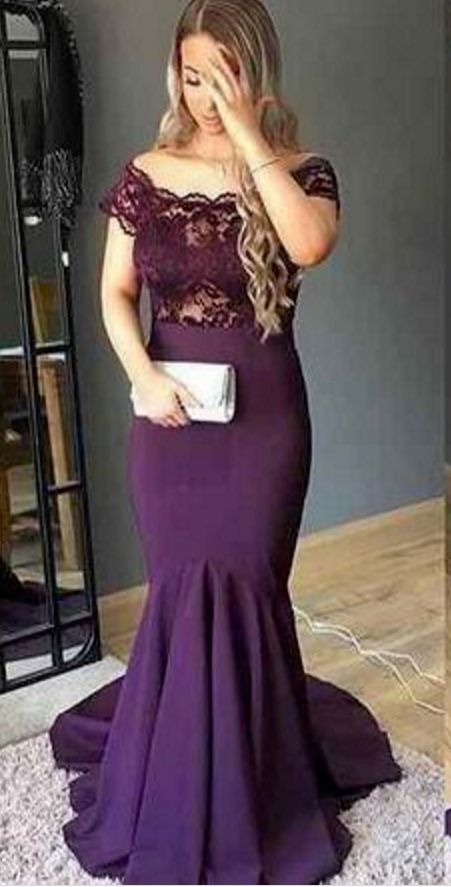 Purple Country Prom Dress Scoop Lace Satin Mermaid Party Gown Formal Evening Party Dress  cg7383