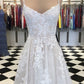 White tulle lace long prom dress, white evening dress cg741