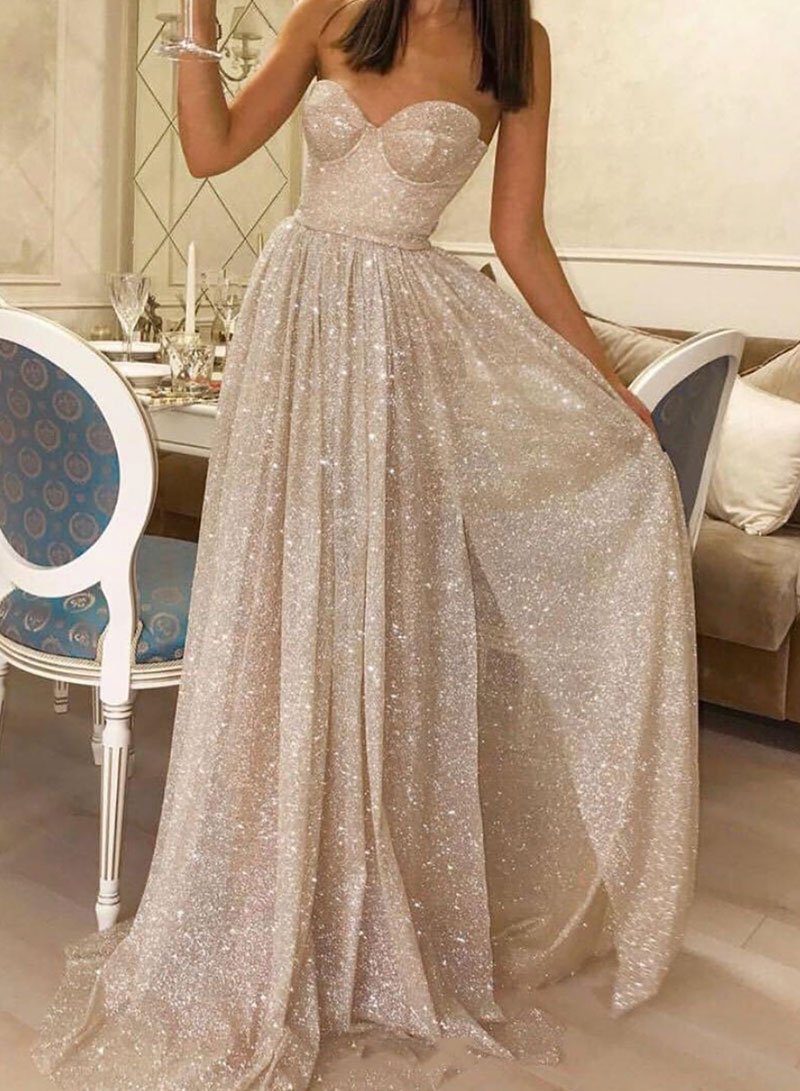 Cute sweetheart neck sequins long prom dress, evening dress cg746