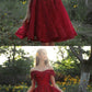Burgundy tulle lace short homecoming dress, burgundy bridesmaid dress cg788