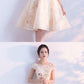 Champagne lace short homecoming dress, champagne homecoming dress cg806