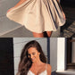 Short A-line V-neck Satin Homecoming Dresses Lace Embroidery cg817