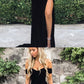 Mermaid Off-the-Shoulder Front Split Black Stretch Satin Prom Dress cg833