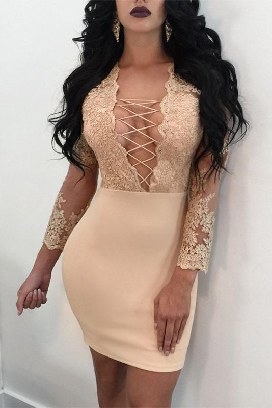 Lace Up Hollow Out Transparent Embroidery Short Bodycon homecoming Dress cg893