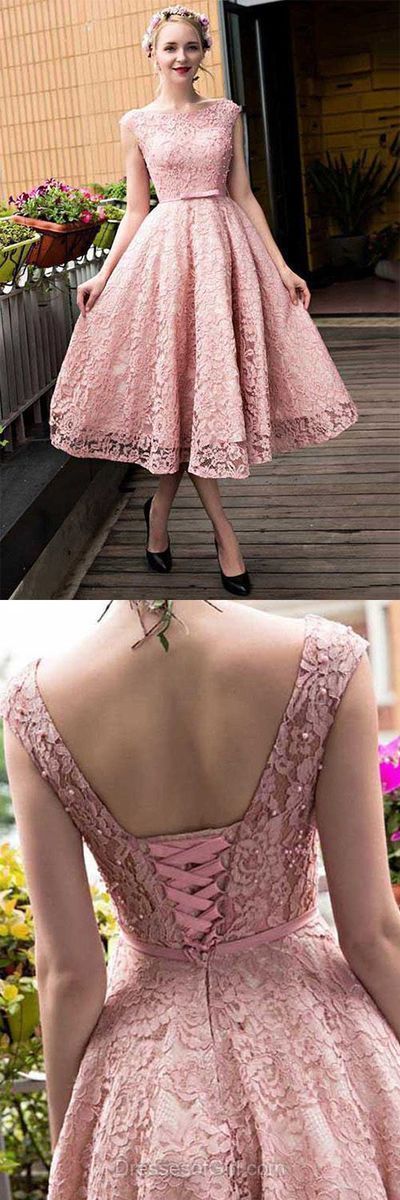 Pink Lace Homecoming Dress, Appliques Homecoming Dress, A-line Formal Dress cg901
