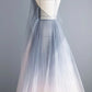 Gray Tulle Open Back Long A Line Prom Dress, Evening Dress  cg6046