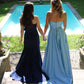 Sexy V Neck Straps Blue Long Bridesmaid Dress with Pockets, Sleeveless A Line Prom Dress  cg9354