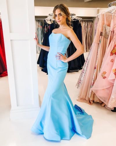Fashion Mermaid Blue Strapless Long Prom Dress, Sexy Evening Party Gowns   cg9567