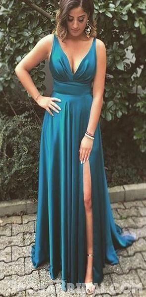 Simple Sexy A-Line Spaghetti Straps Long Turquoise Prom Dress with Split, Long Evening Gowns,Party Dress  cg9572
