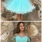 A-Line Cold Shoulder Mint Tulle Homecoming Dress with Lace cg959