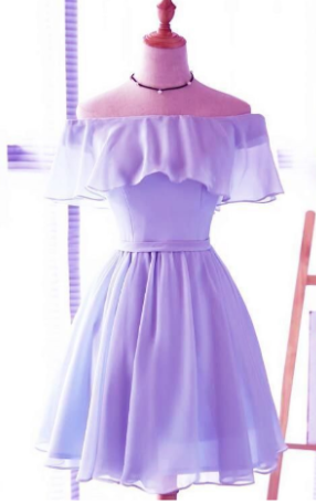 Lavender Chiffon Off Shoulder Short Bridesmaid Dresses, Cute Homecoming Dress, Lovely Party Dresses cg968